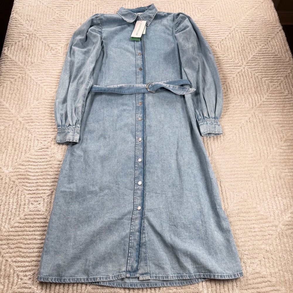 H&M Light Blue Denim Midi Shirt Dress